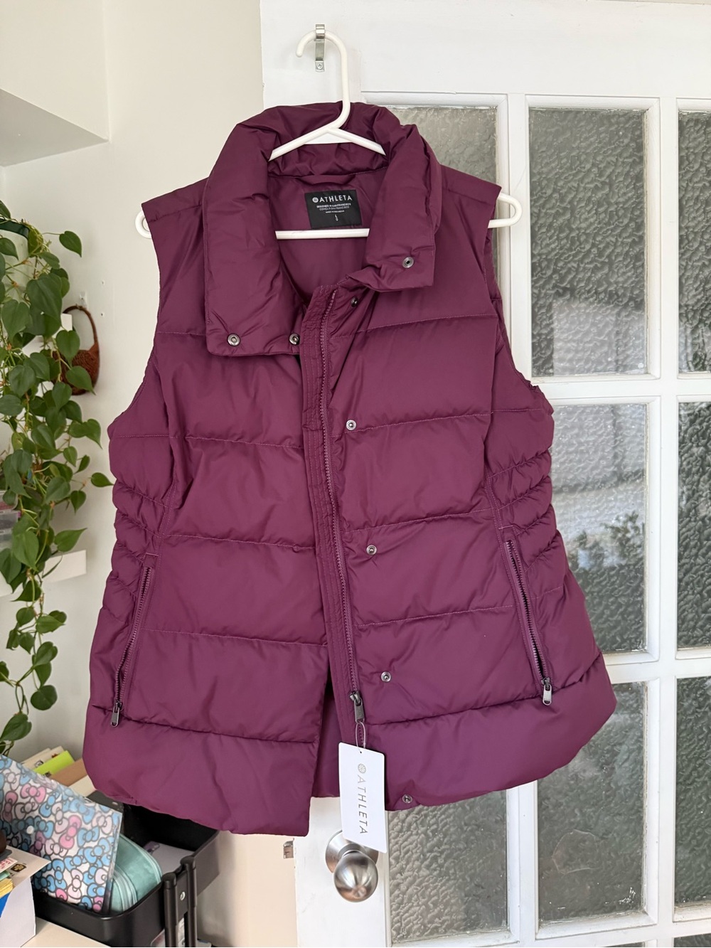Athleta Deep Plum Quilted Puffer Vest- size Large